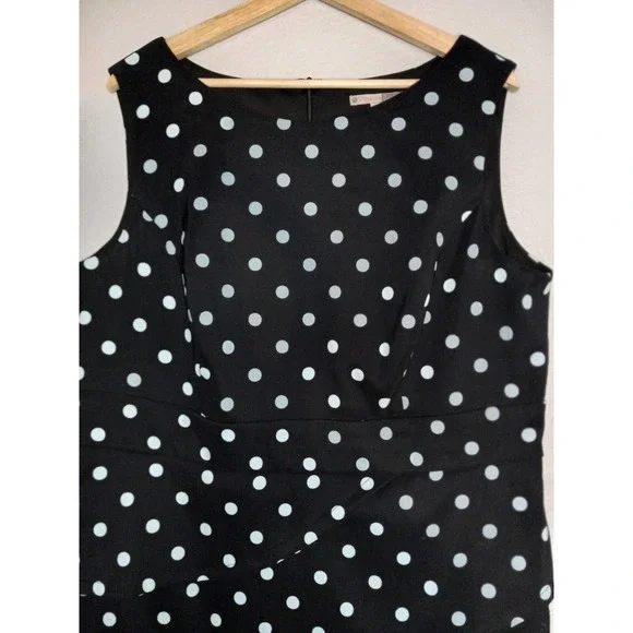Signature Sabrina Formal Career Pencil Polka Dot Sleeveless Black Blue 16W Dress - Picture 7 of 11